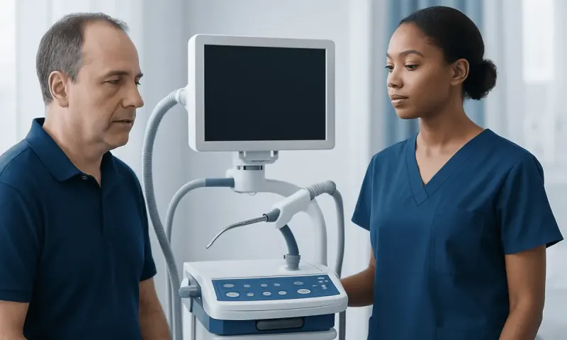 Doctor and nurse preparing medical equipment in hospital setting.