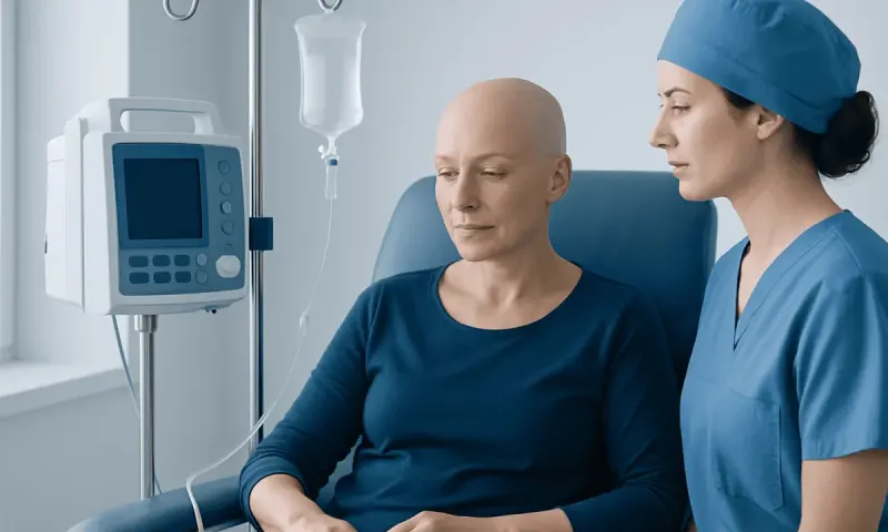 Patient receiving chemotherapy treatment in a hospital setting.