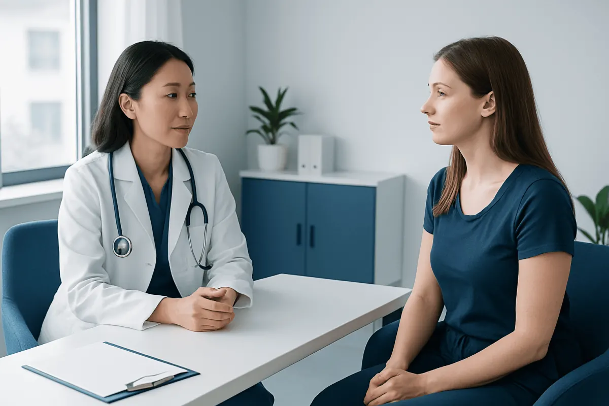 Doctor consulting with a patient in a modern medical office.