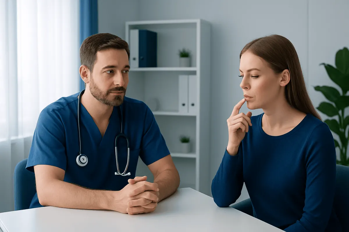 Doctor consulting with a patient in a medical office setting.