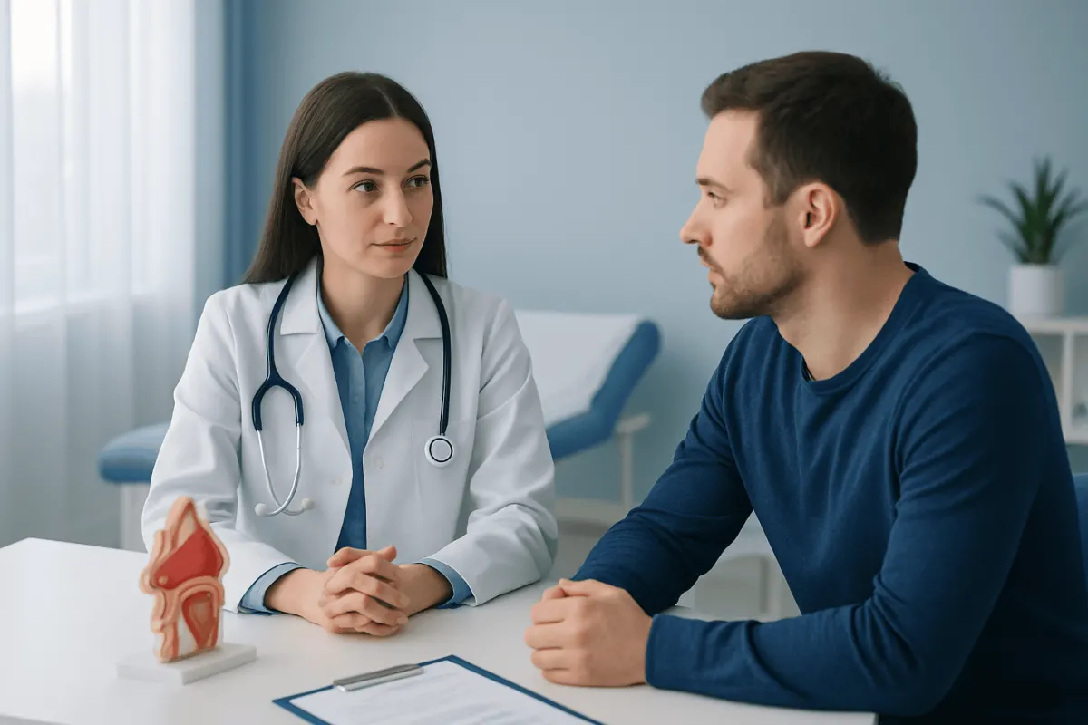 Doctor consulting with a patient in a medical office setting.