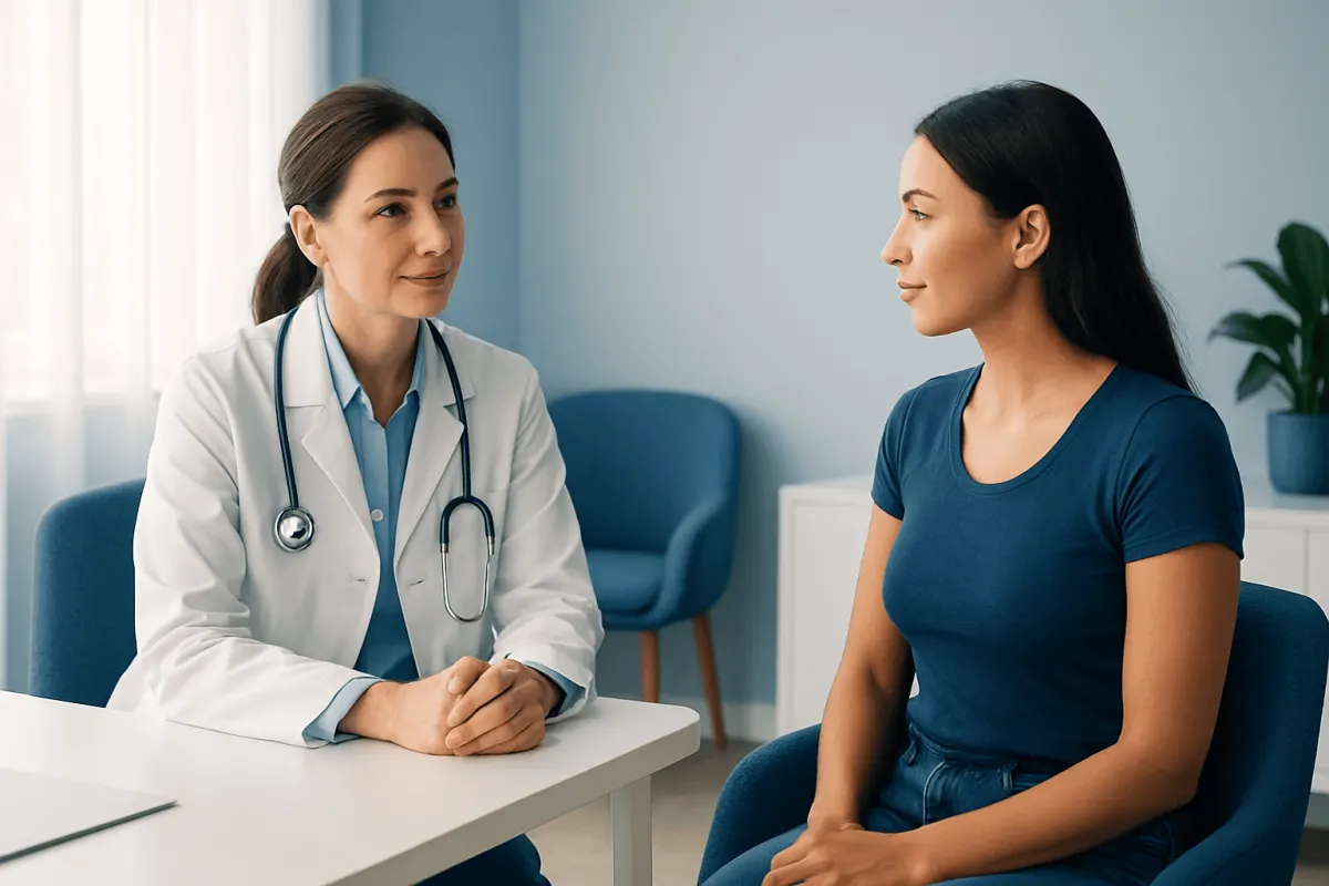 Doctor consulting with a patient in a medical office.