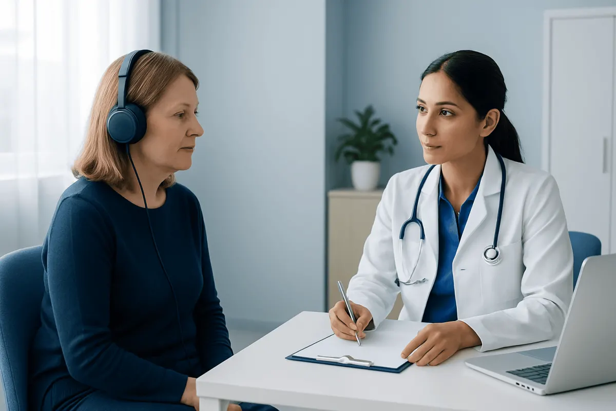 Doctor consulting with a patient in a medical office setting.