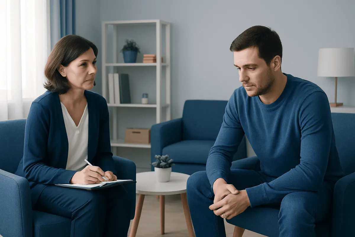 Therapist and patient in a counseling session at Acibadem Hospitals Group.