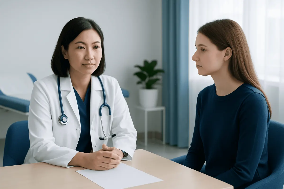 Doctor consulting with a patient in a medical office setting.