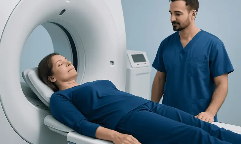 Patient undergoing a PET scan at Acibadem Hospital with medical staff present.