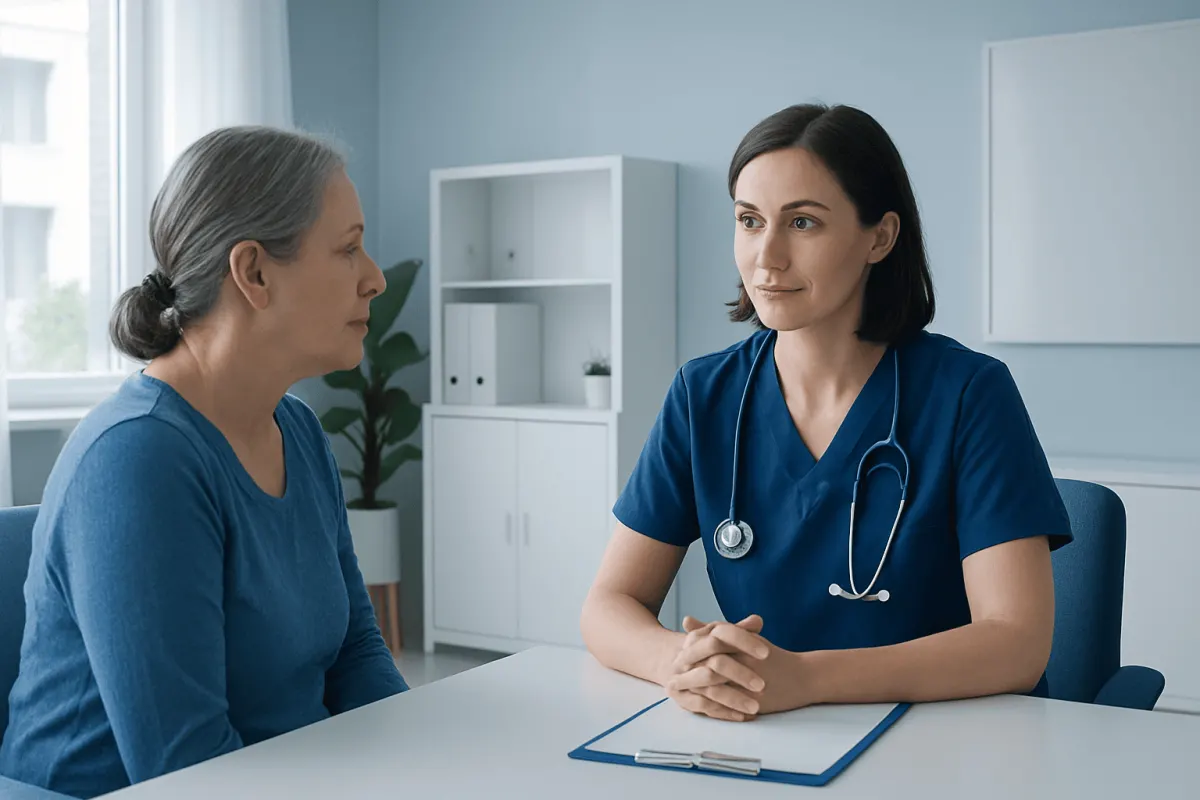Doctor consulting with a patient in a medical office setting.