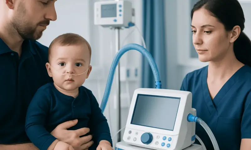 Pediatric patient with nasal oxygen tube receiving care in hospital.