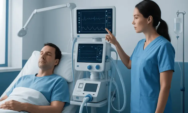 Medical professional monitoring patient with vital signs in hospital room.