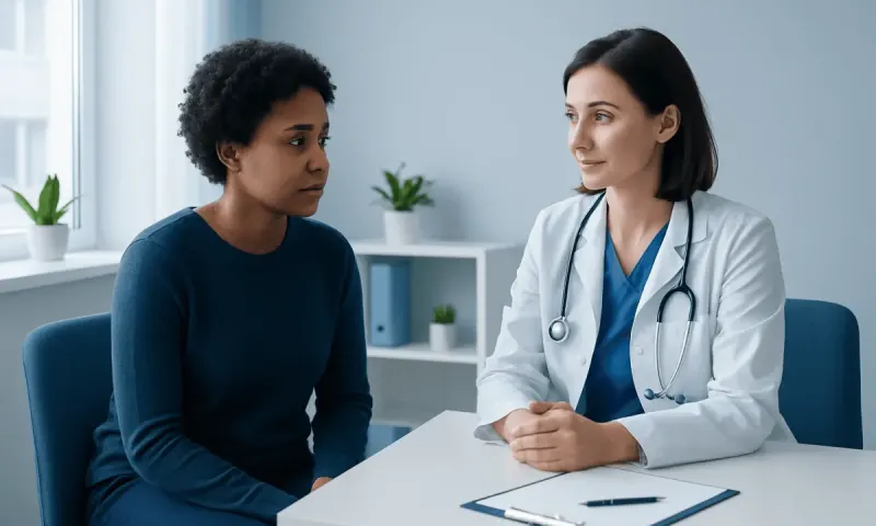 Doctor consulting with a patient about bone marrow biopsy procedures.