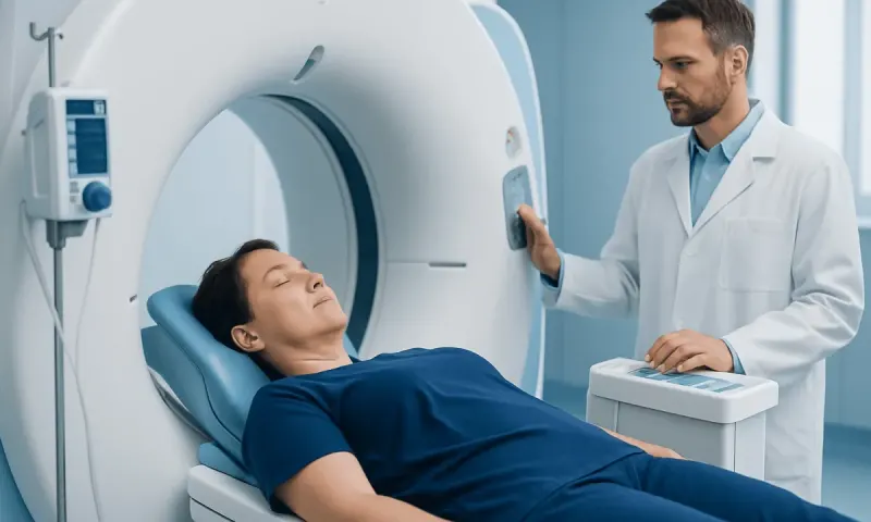 Patient undergoing a CT scan at Acibadem Hospital for Cushing syndrome evaluation.