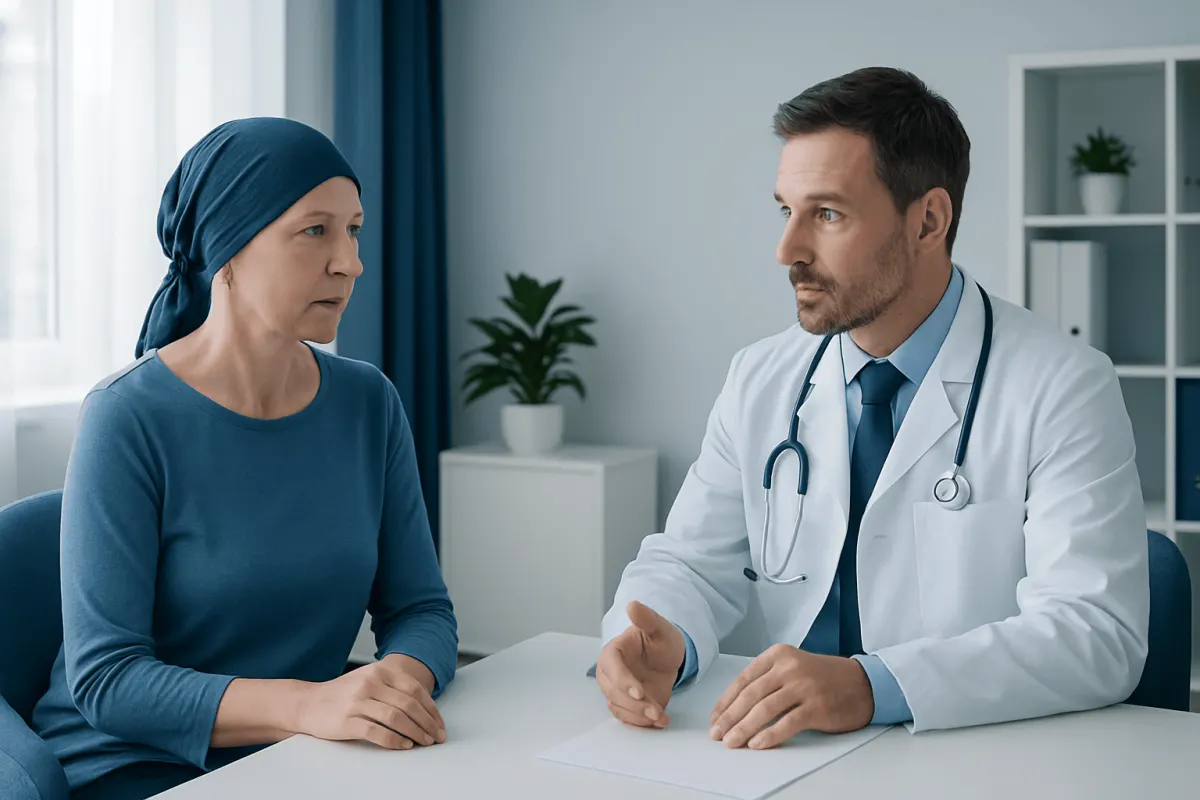 Doctor consulting with a female patient in a medical office.