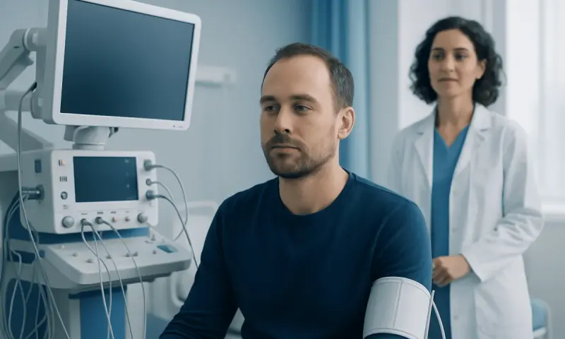 Patient undergoing medical examination in a hospital setting.