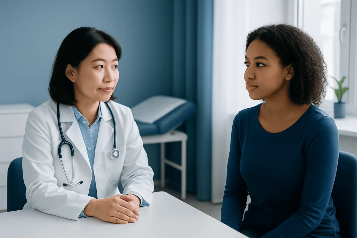 Doctor consulting with a patient in a medical office setting.