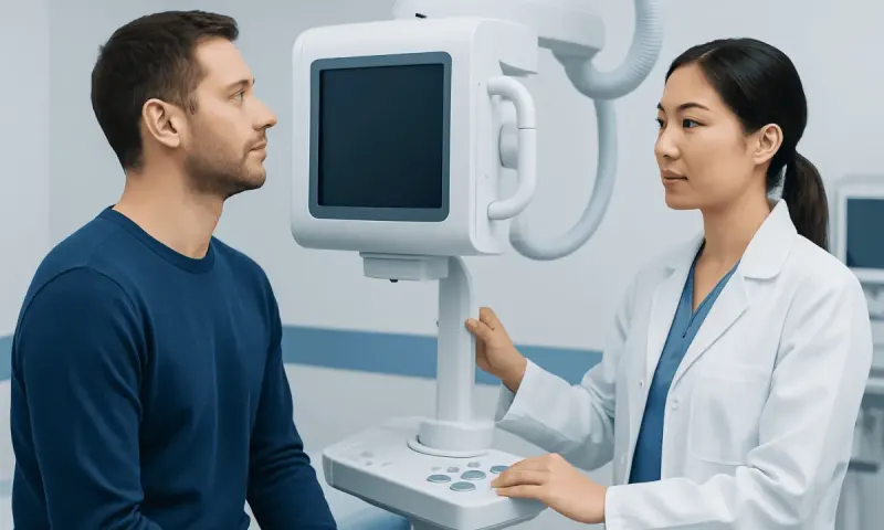 Doctor performing a medical examination on a patient with advanced equipment.