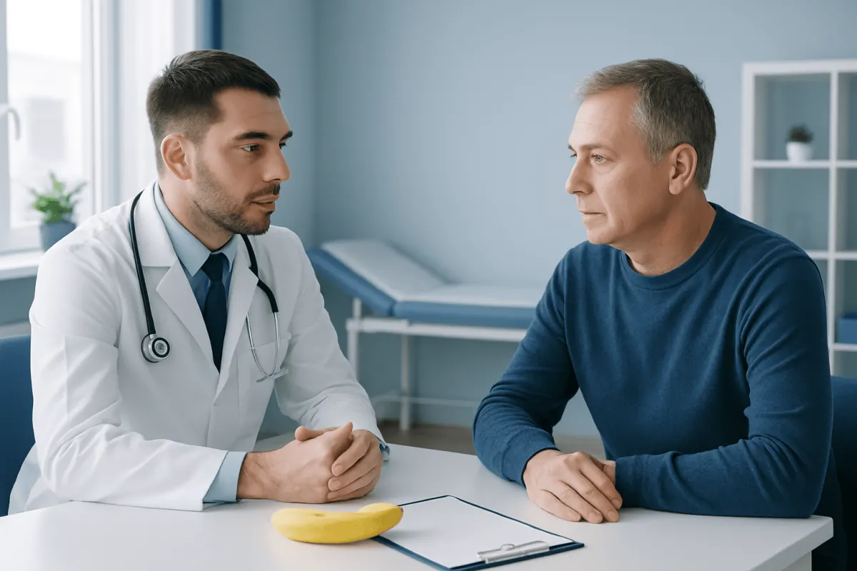 Doctor consulting with a patient in a modern medical office.