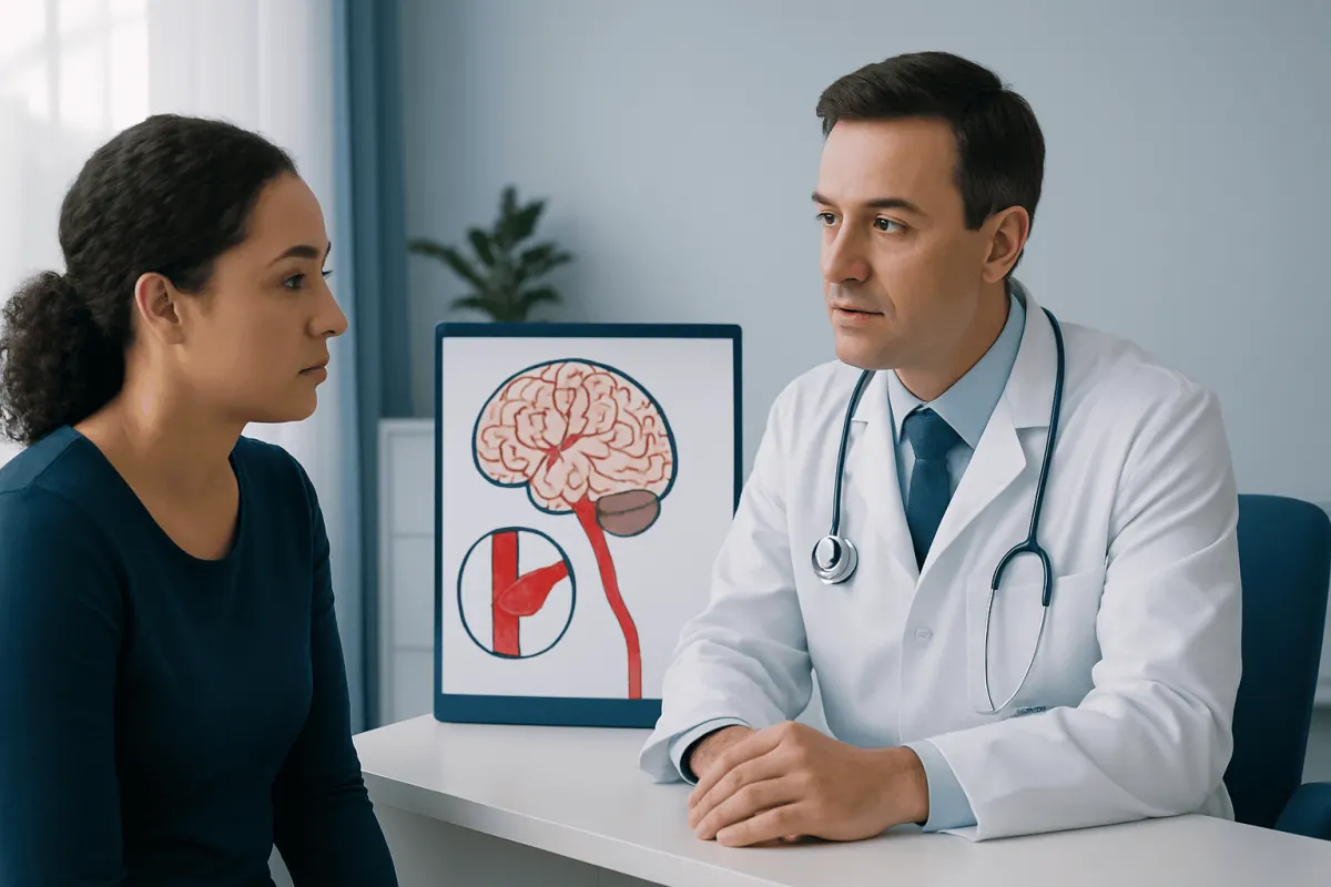 Doctor explaining brain health to a patient in a medical consultation.