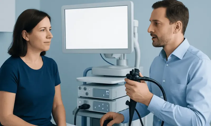 Doctor performing an ultrasound examination on a female patient in a medical clinic.