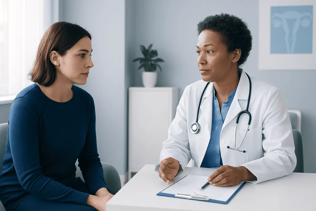 Doctor consulting with a patient in a medical office setting.
