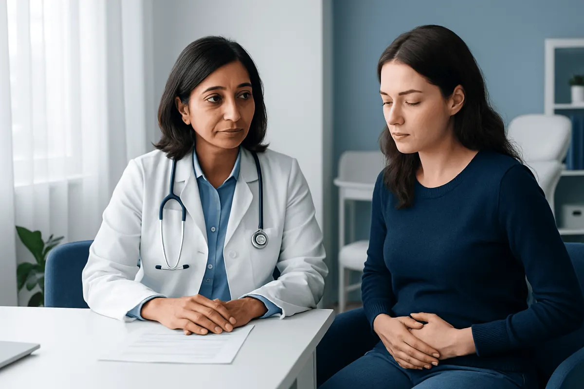 Doctor consulting with a patient in a medical office setting.