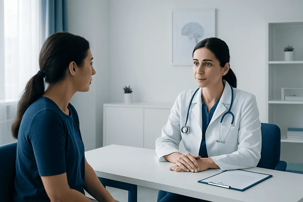 Doctor consulting with a patient in a medical office setting.