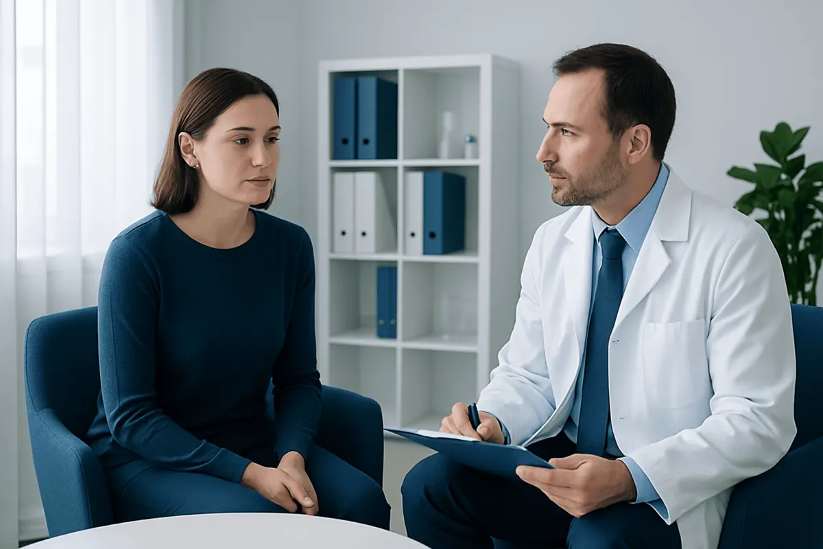 Doctor consulting with a patient in a medical office setting.