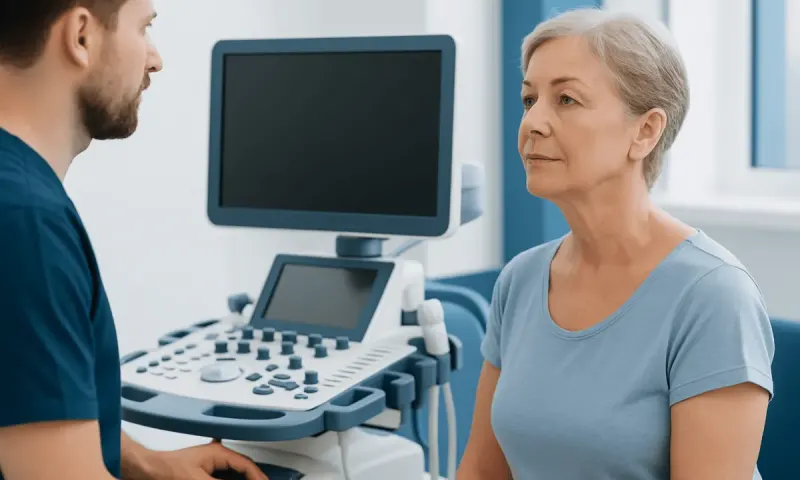Doctor consulting with an older woman in a medical examination room.