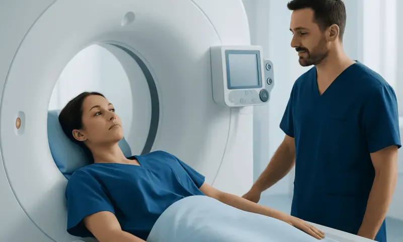 Patient undergoing a CT scan at Acibadem Hospital for diagnostic imaging.