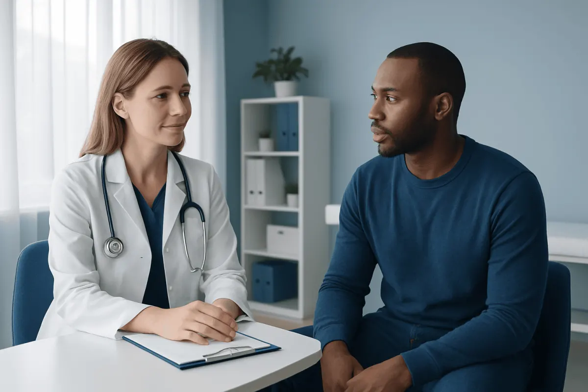 Doctor consulting with a patient in a medical office.