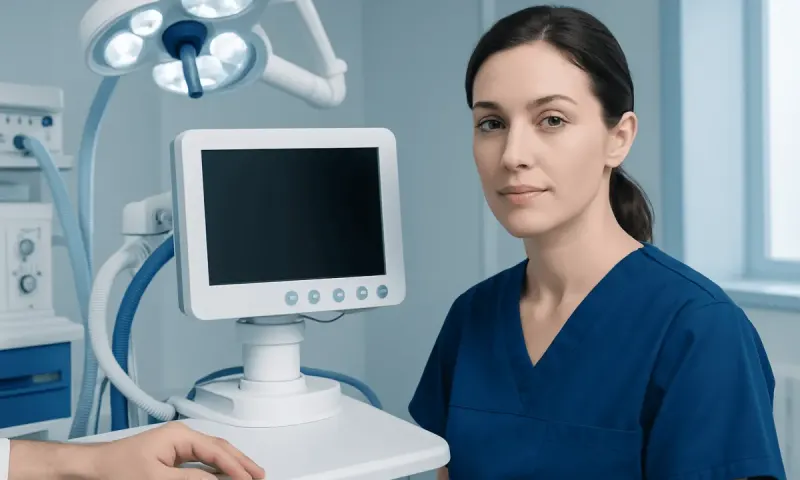 Medical professional in a clinical setting with advanced equipment.