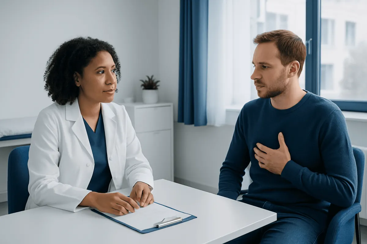 Doctor consulting with patient about histamine intolerance symptoms.
