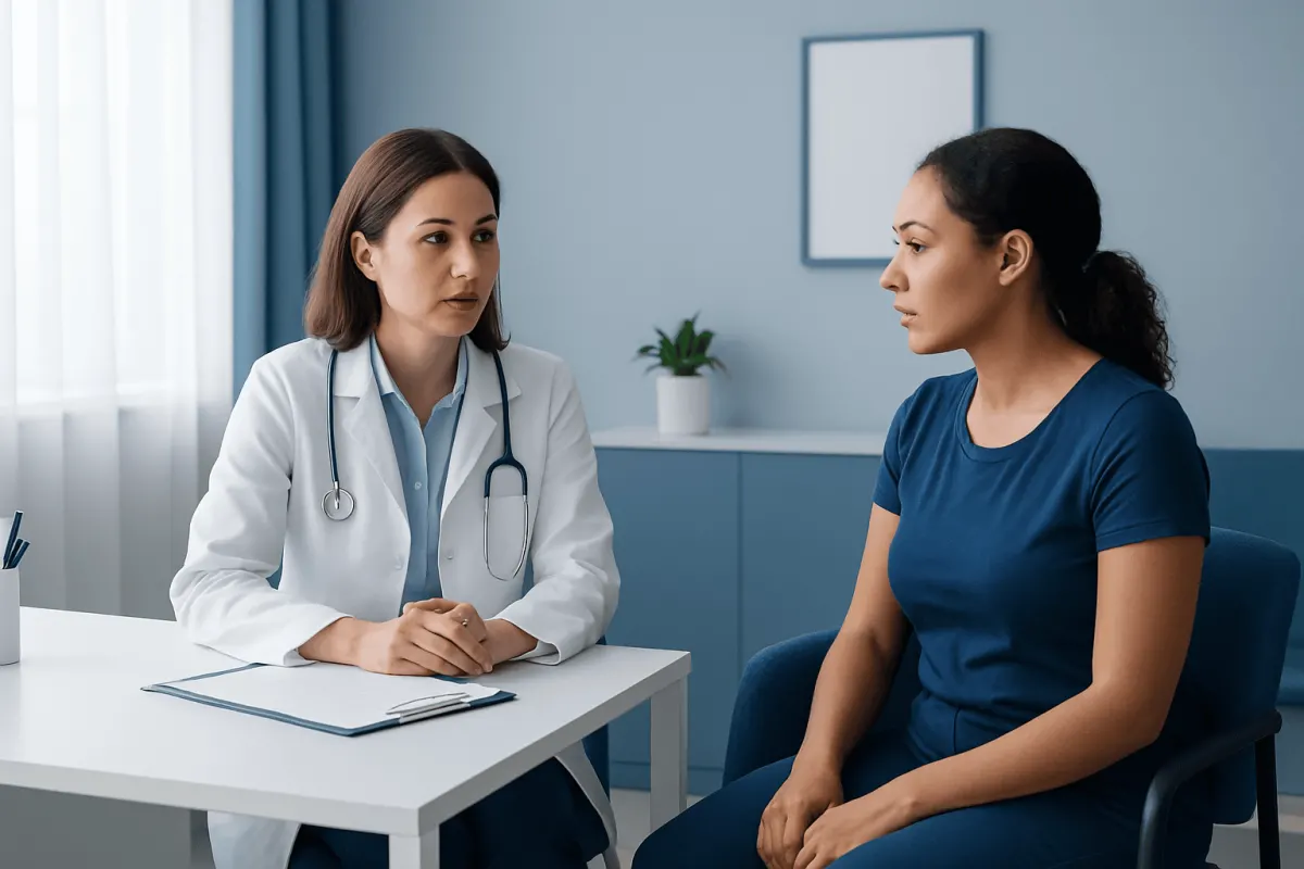 Doctor consulting patient about accessory breast tissue surgery.
