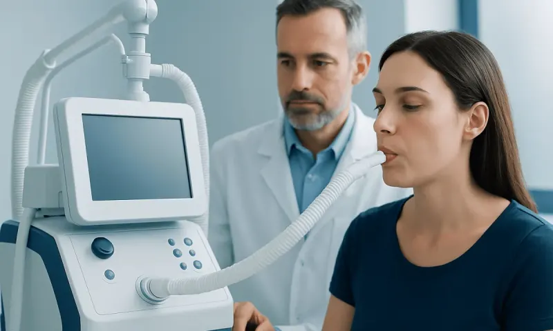 Patient undergoing a respiratory test with medical equipment at Acibadem Hospital.