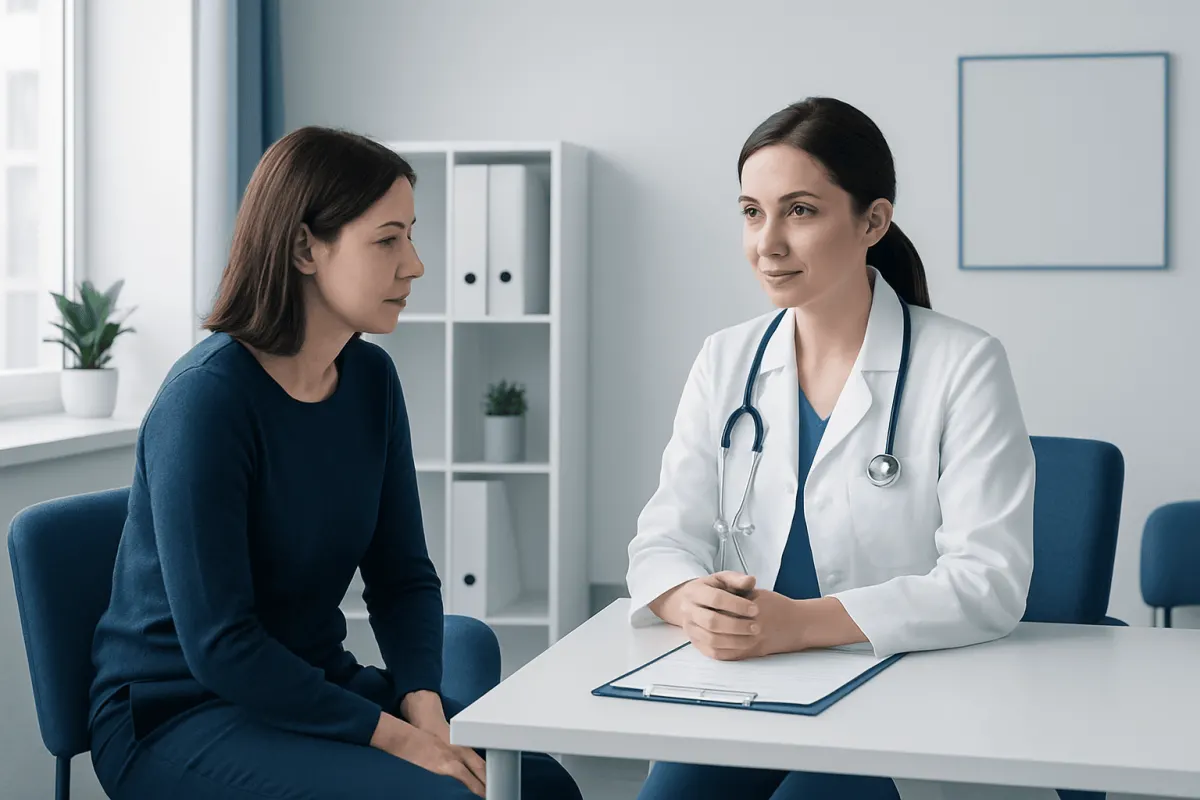 Doctor consulting with a patient in a medical office setting.