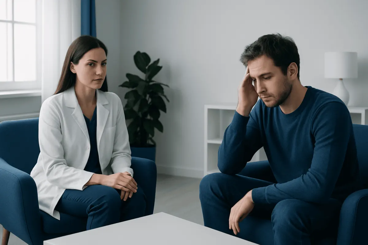 Therapist and patient in a counseling session at Acibadem Hospitals Group.