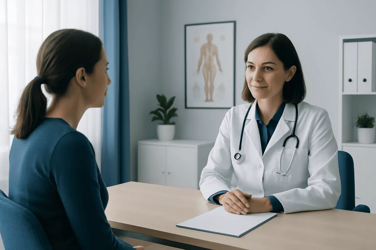 Doctor consulting with a patient in a medical office setting.