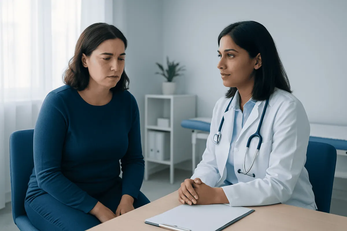 Doctor consulting with a woman patient about health concerns.