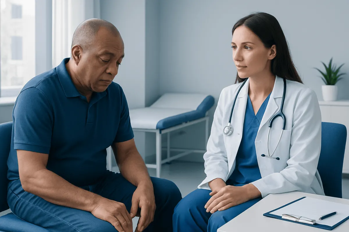 Doctor consulting with patient about peripheral edema symptoms.