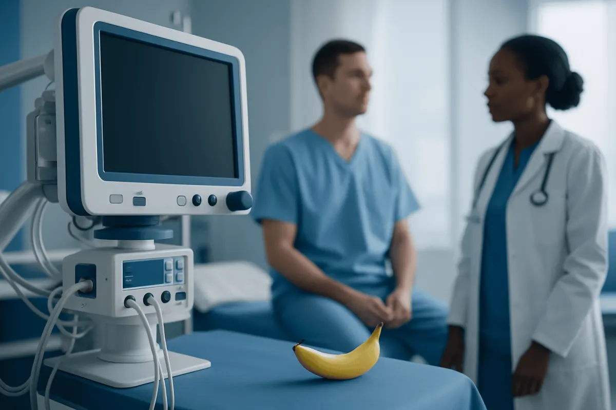 Medical consultation with a patient and healthcare professional in a hospital room.