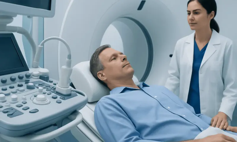 Patient undergoing MRI scan at Acibadem Hospital for prostate health assessment.