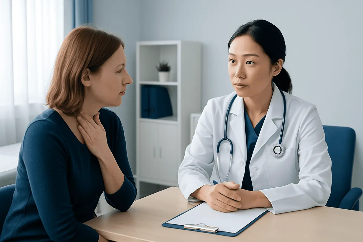 Doctor consulting with a patient in a medical office setting.