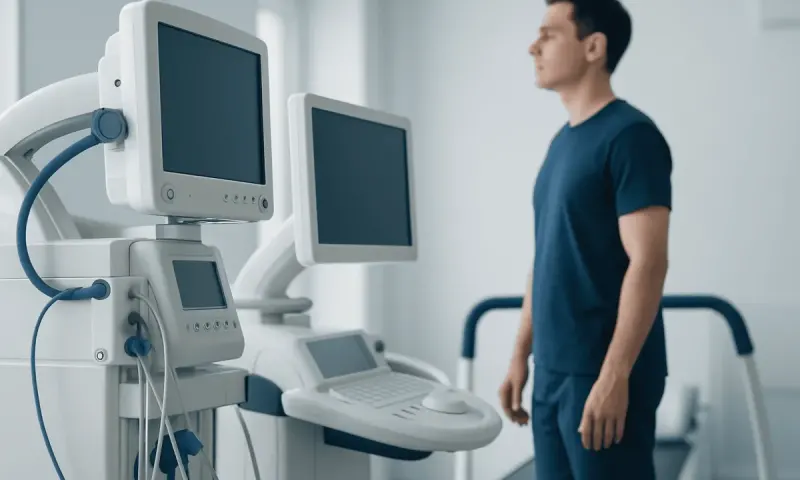 Medical professional in a hospital room with advanced monitoring equipment.