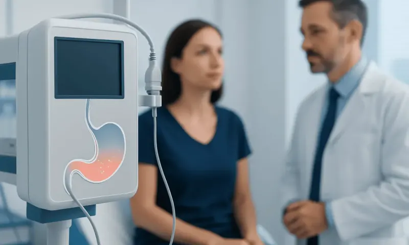 Gastric pH monitoring device in a medical consultation setting.