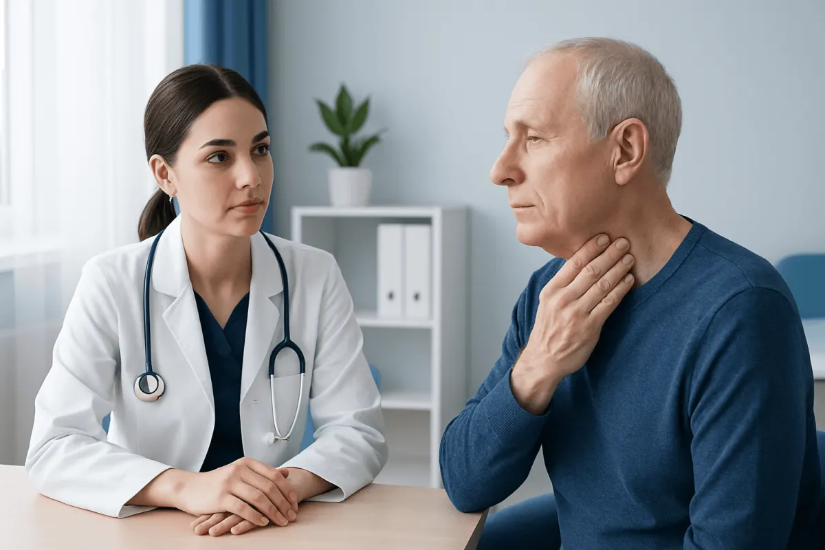 Doctor consulting with an elderly patient about health concerns.