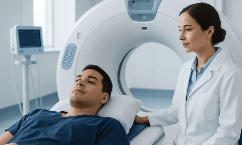 Patient undergoing a CT scan at Acibadem Hospital for diagnostic imaging.
