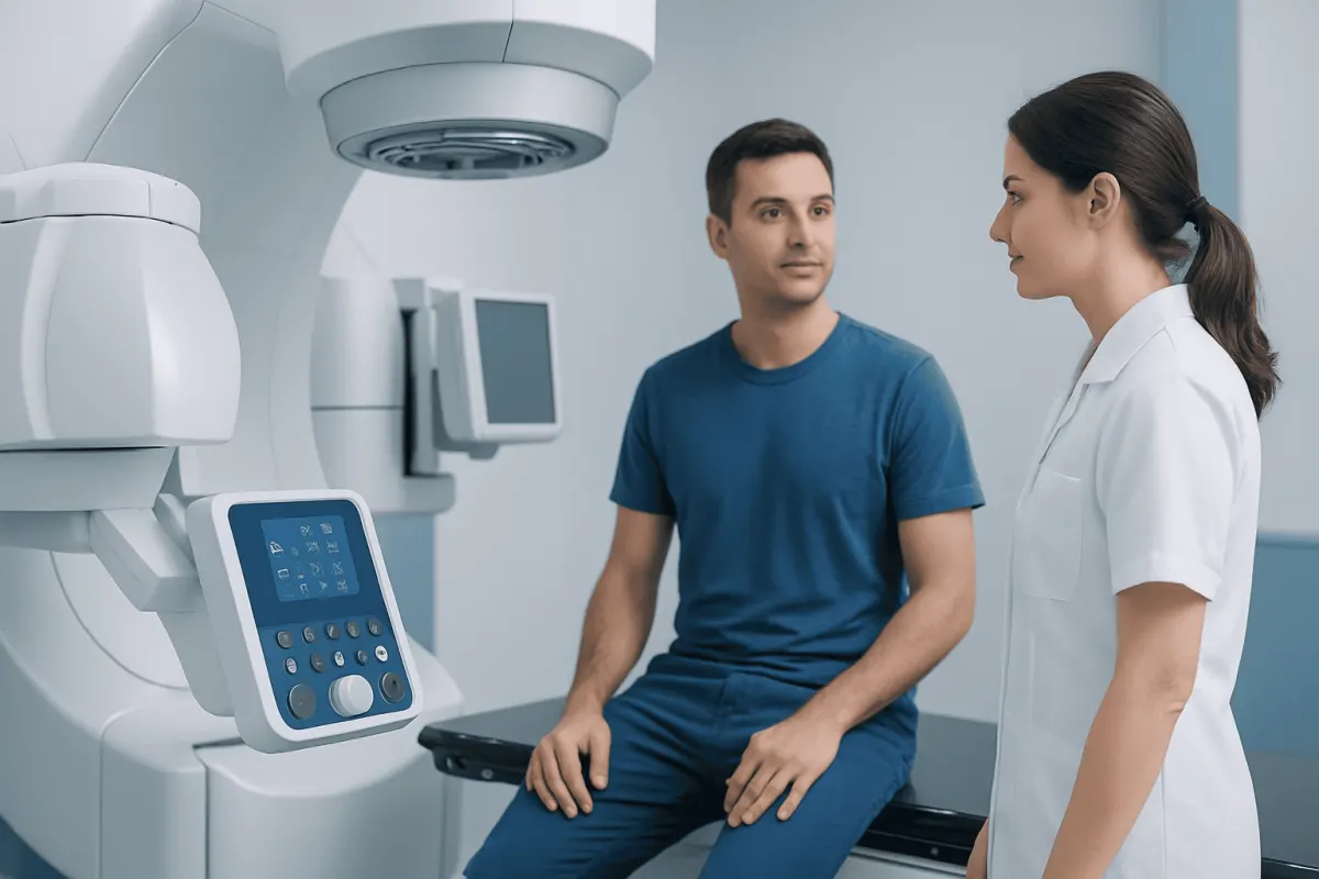 Patient undergoing medical imaging scan at Acibadem Hospital.