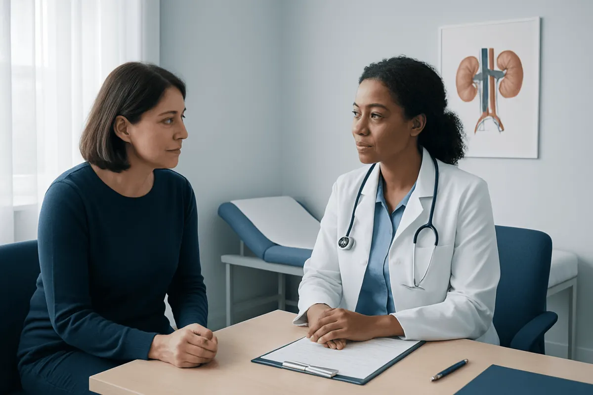 Doctor consulting with a patient in a medical office setting.