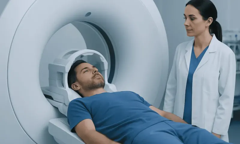 Patient undergoing MRI scan at Acibadem Hospital for cancer diagnosis.
