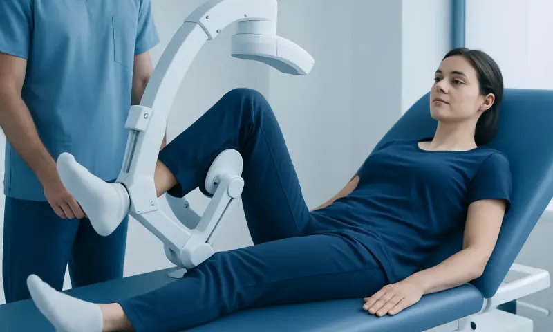 Patient undergoing hip external rotation examination at Acibadem Hospital.